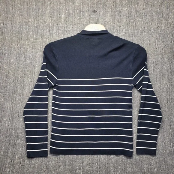 Ralph Lauren Purple Label Sweater Mens Large Navy Striped 1/4 Zip Italy Cotton